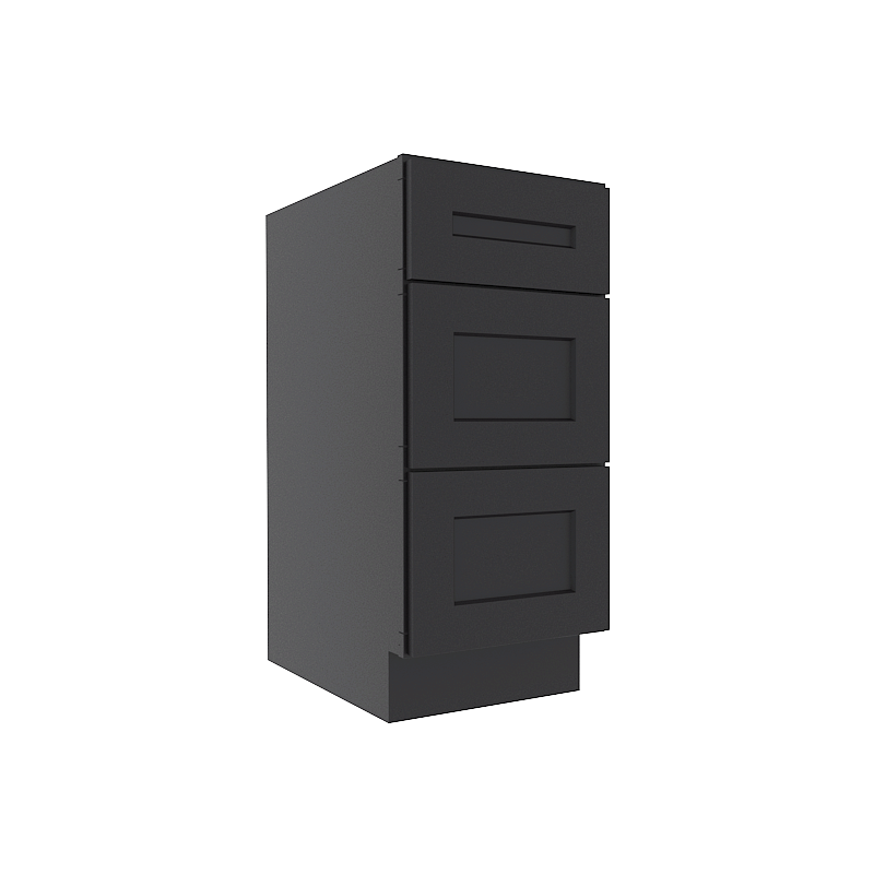 Sovereign Onyx Black Shaker Vanity Sink Base Cabinet with 3 Drawers