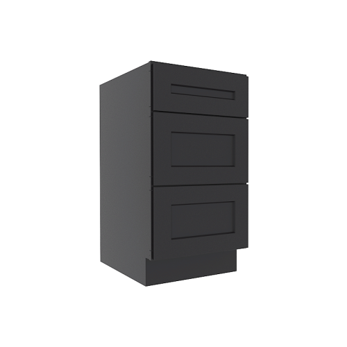 Sovereign Onyx Black Shaker Vanity Sink Base Cabinet with 3 Drawers