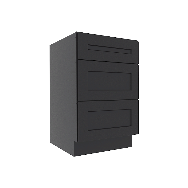 Sovereign Onyx Black Shaker Vanity Sink Base Cabinet with 3 Drawers