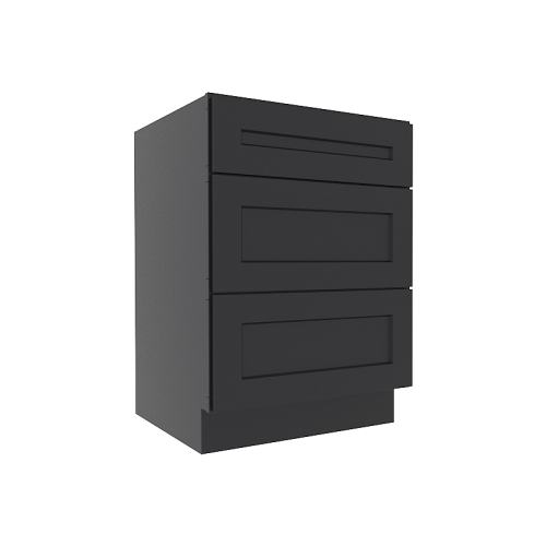 Sovereign Onyx Black Shaker Vanity Sink Base Cabinet with 3 Drawers