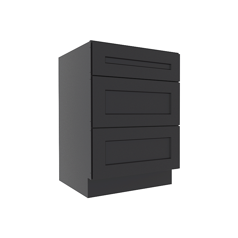 Sovereign Onyx Black Shaker Vanity Sink Base Cabinet with 3 Drawers