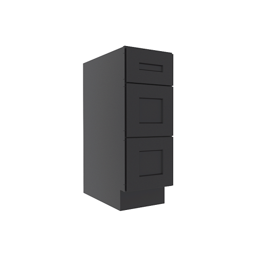 Sovereign Onyx Black Shaker Vanity Sink Base Cabinet with 3 Drawers