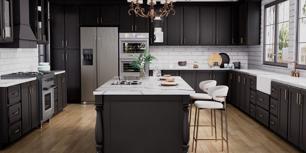 Side Perspective of a Modern Black Kitchen