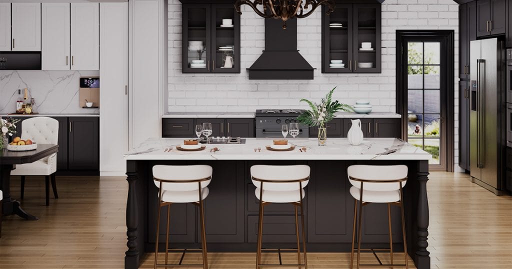 Black open-layout kitchen