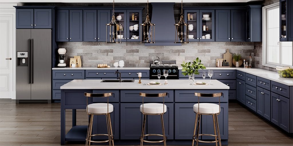 Blue Kitchen Cabinets – Front View of a Stylish Renovated Kitchen