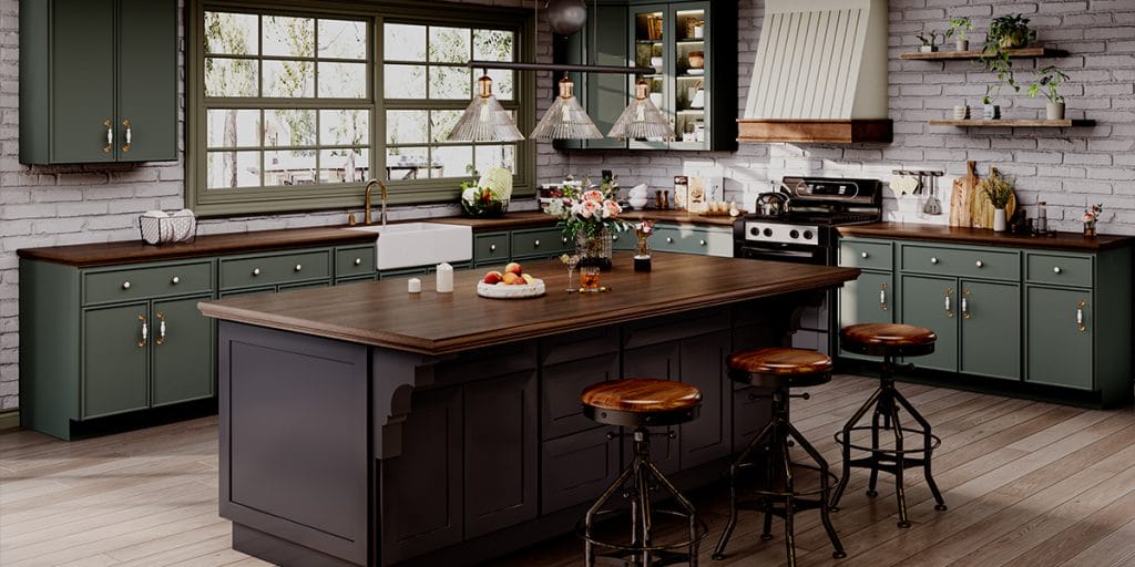 Green Kitchen Cabinets – Front View of a Stylish Renovated Kitchen