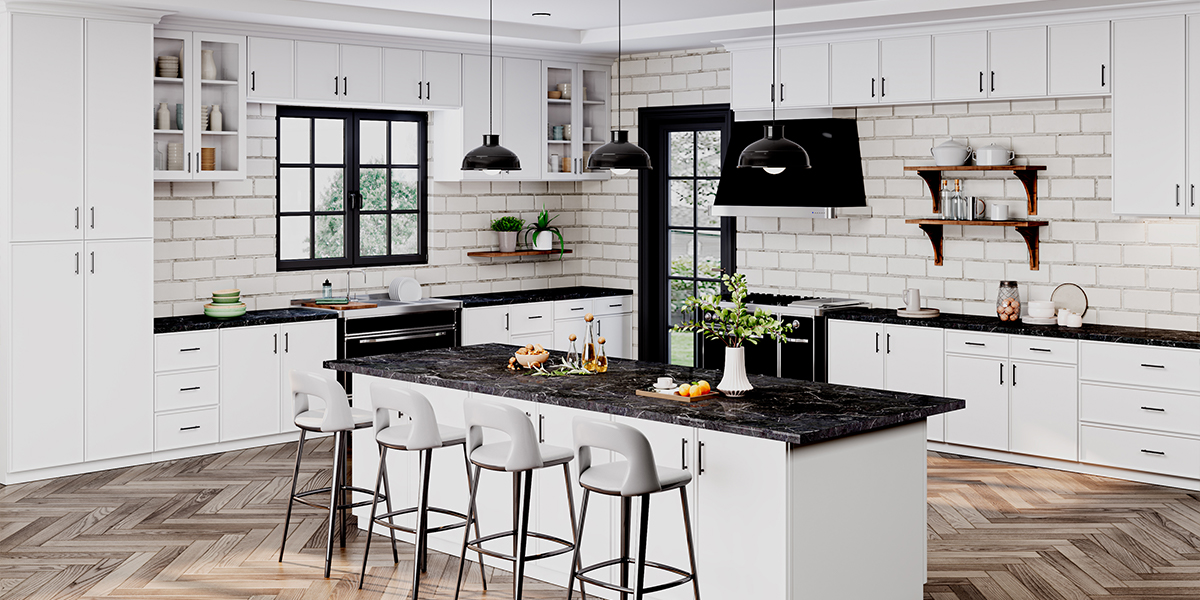 Cabinet - Narrow Rail white kitchen noauto Modern kitchen with white narrow rail Shaker cabinets and minimalist contemporary design.