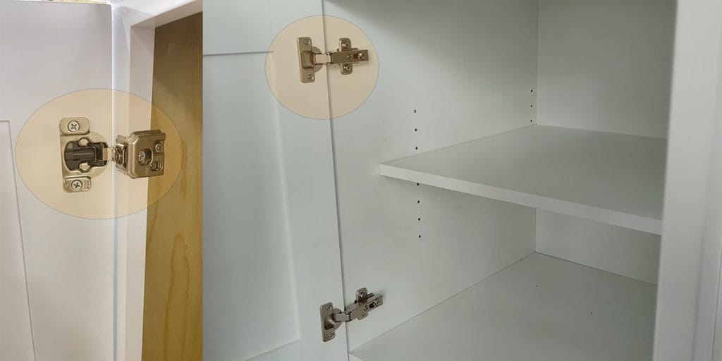 Cabinet - american vs european cabinet hinges American hinge on the left and European concealed hinge on the right.