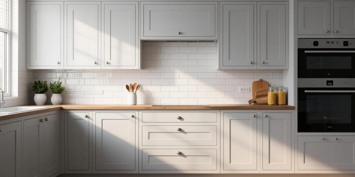 sunlight on gray cabinets