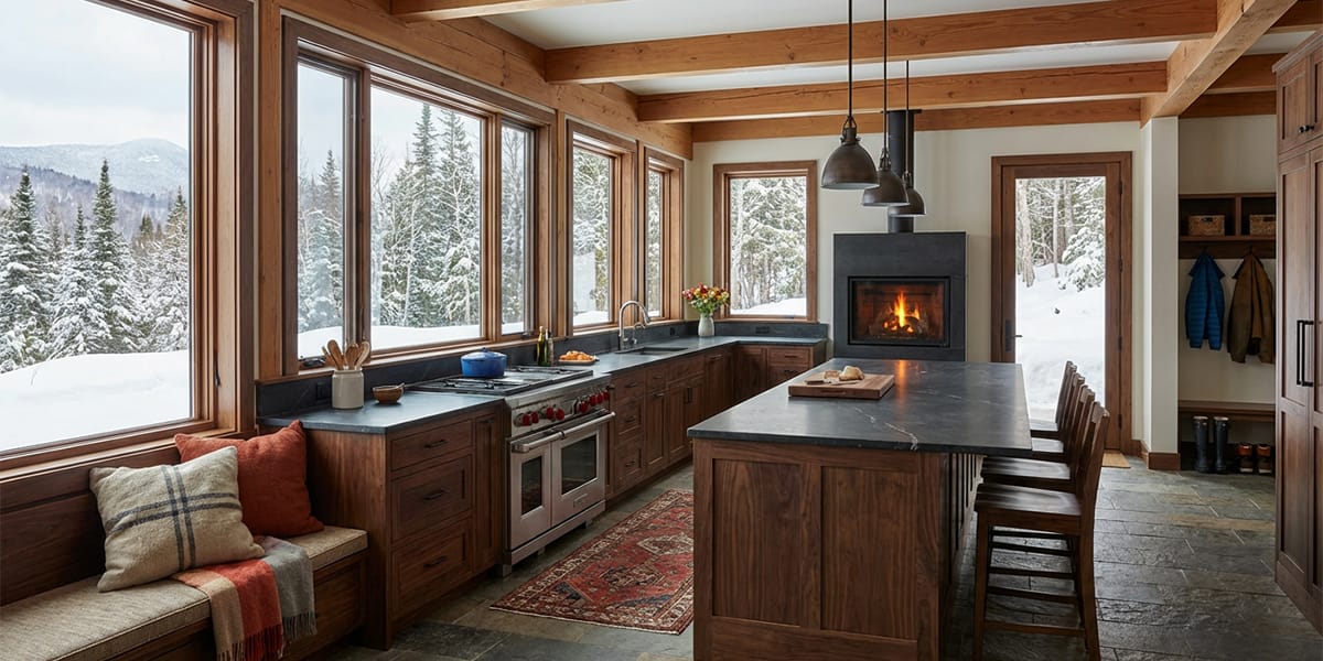warm and cozy American kitchen in winter